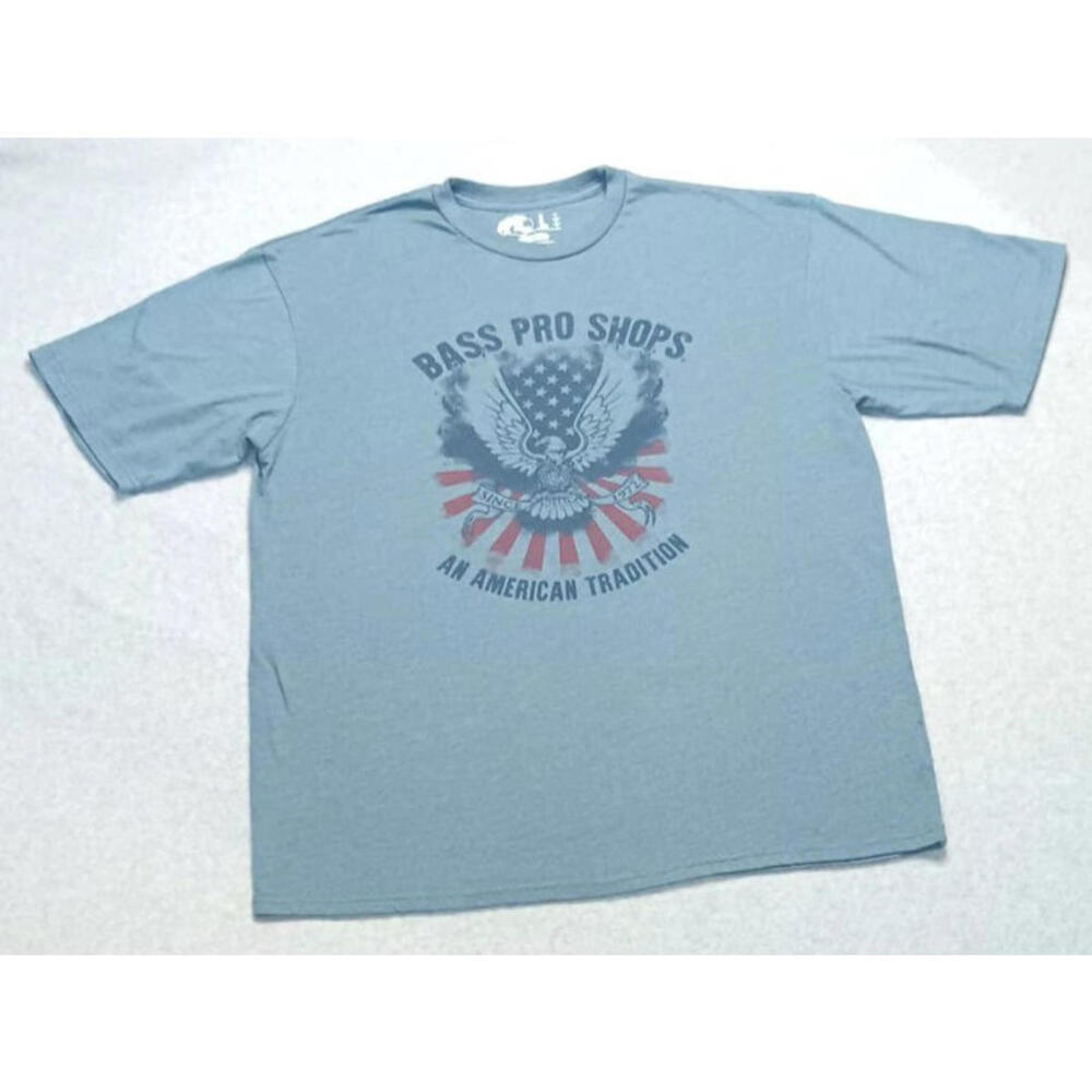 Bass Pro Shop  Short Sleeve Mens Shirt Size Large Blue American Flag And Eagle
